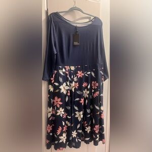 Pinup Plus Size Fashion Navy Floral Fit-and-Flare Dress